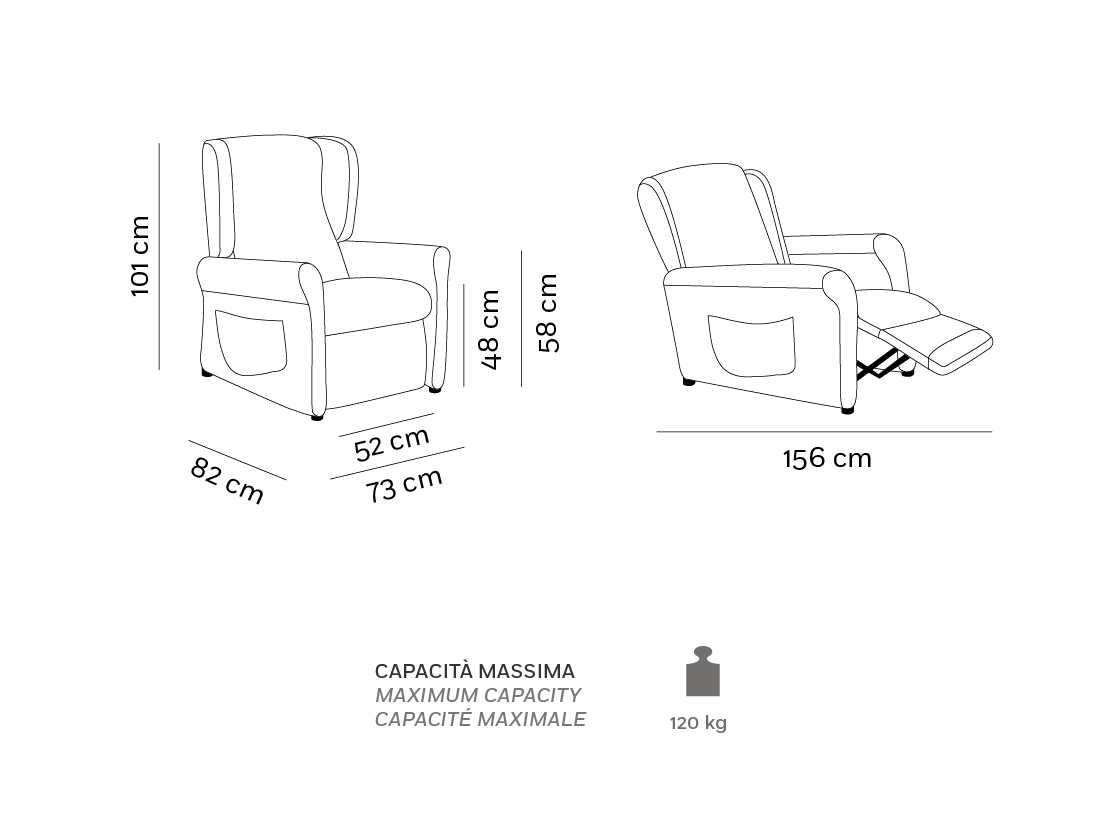 nina datasheet size and capacity Nina - Poltrona Relax - Scheda Tecnica