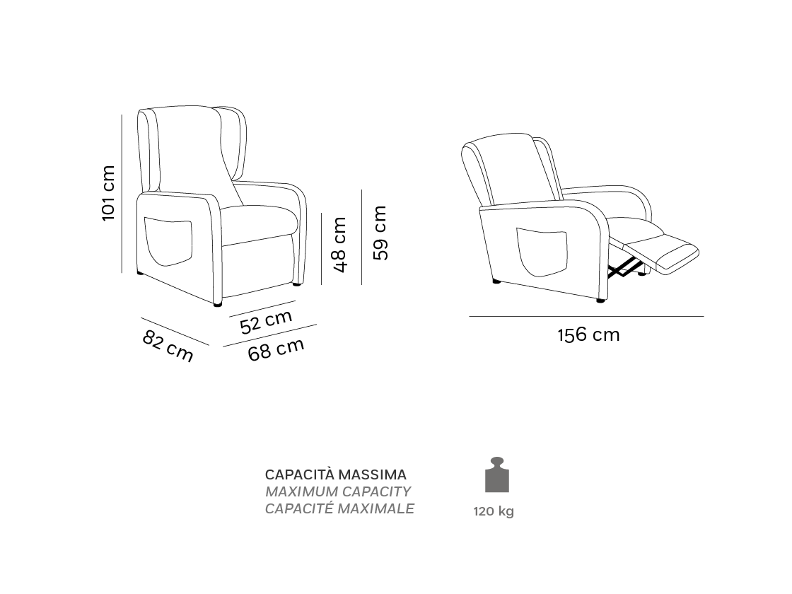 pinta datasheet size and capciry Pinta - Poltrona Relax - Scheda Tecnica