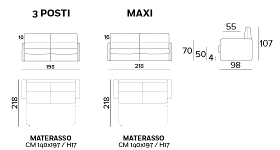 divano letto aker misure